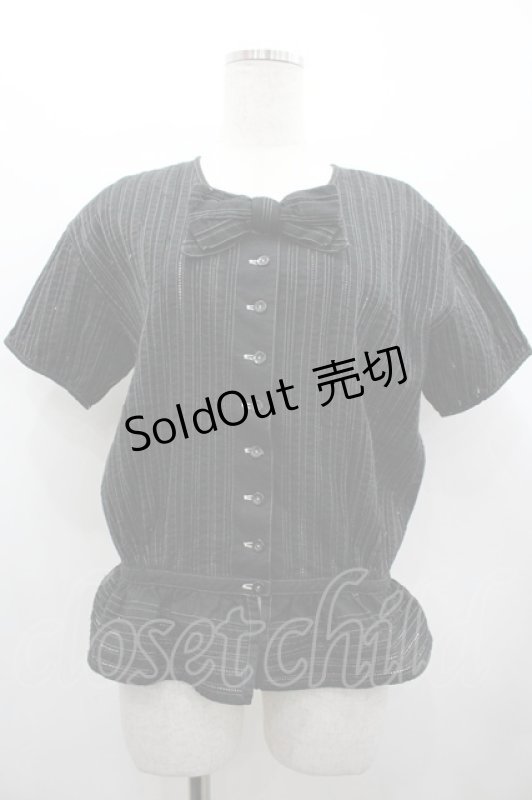 画像1: PINK HOUSE / 梯子レースストライプブラウス  黒 I-26-02-28-046-LO-BL-SA-ZI (1)