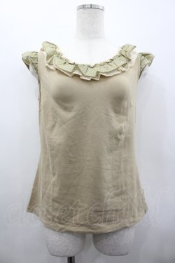 画像1: INGEBORG / ドットフリルノースリーブカットソー  ベージュＸグリーン I-26-02-28-051-LO-TO-SA-ZI