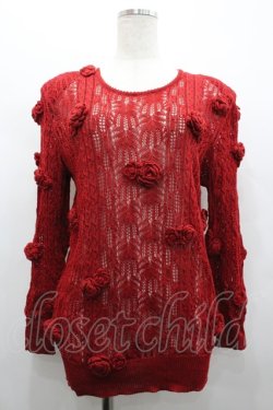 画像1: INGEBORG / カメリアモチーフ透かしニット  赤 I-26-02-28-060-LO-TO-SA-ZI