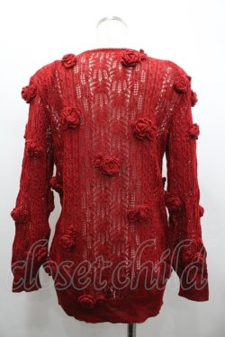 画像2: INGEBORG / カメリアモチーフ透かしニット  赤 I-26-02-28-060-LO-TO-SA-ZI