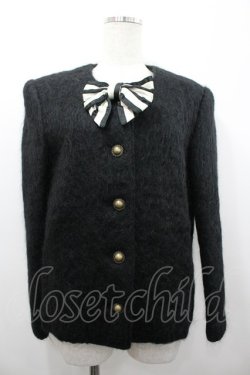 画像1: INGEBORG / ボーダーリボンボアジャケット  黒Ｘ白 I-26-02-28-070-LO-JA-SA-ZI