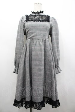 画像1: Favorite / レース切り替えチェックハイネックワンピース  グレーチェックＸ黒 I-26-02-28-084-LO-OP-SA-ZI