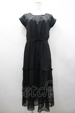 画像1: axes femme / プリント&裾メッシュ切替半袖ワンピース  黒Ｘグレー I-26-02-28-094-AX-TO-SA-ZI