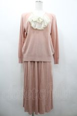 画像1: PINK HOUSE / ドットリボンニットトップス&プリーツニットスカートセットアップ  ピンク I-26-02-28-104-LO-SK-SA-ZI (1)