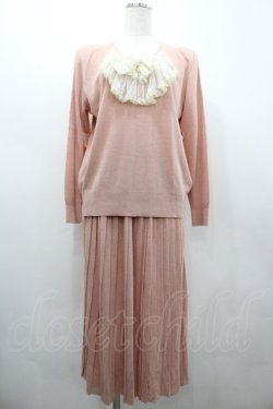 画像1: PINK HOUSE / ドットリボンニットトップス&プリーツニットスカートセットアップ  ピンク I-26-02-28-104-LO-SK-SA-ZI