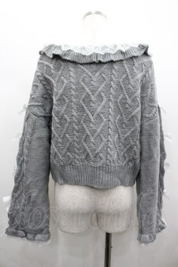 画像2: Dear My Love / Vネックリボンレースビジューハートケーブルニット M-L グレー I-26-02-28-011-EL-TO-TE-ZI