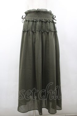 画像1: axes femme / サイドリボンロングスカート  カーキＸブラウン I-26-02-28-112-AX-SK-SA-ZI