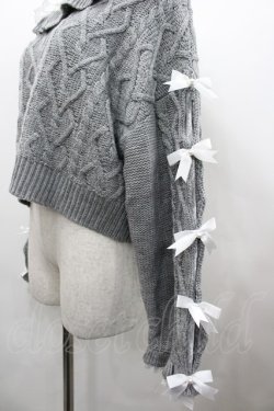 画像3: Dear My Love / Vネックリボンレースビジューハートケーブルニット M-L グレー I-26-02-28-011-EL-TO-TE-ZI