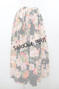 画像1: INGEBORG / フラワーブーケプリントスカート  黒ＸピンクＸ赤 I-26-02-28-115-LO-SK-SA-ZI