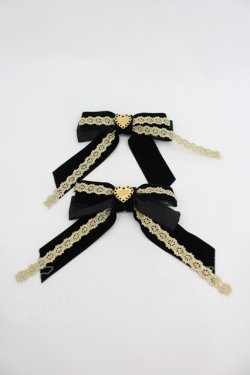 画像1: Angelic Pretty / レースハートチャームベルリボンクリップSet  黒Ｘゴールド I-26-02-28-172-AP-AC-SA-ZI