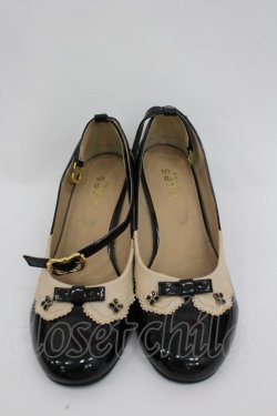 画像1: axes femme / リボン襟風デザインパンプス M 黒Ｘアイボリー I-26-02-28-227-AX-SH-SA-ZI