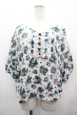 画像1: axes femme / 薔薇柄ドルマントップス  白Ｘ青 I-26-02-28-022-AX-TO-SA-ZI