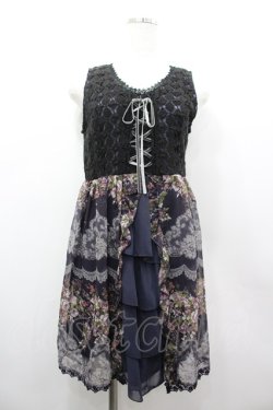 画像1: axes femme / レースX花柄スリットチュニ M 紺 I-26-03-02-036-AX-OP-TE-ZI