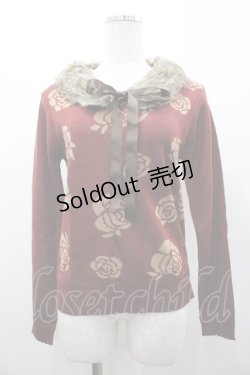 画像1: axes femme / バラ柄ファーティペット付きPO M ワイン I-26-03-02-004-AX-TO-TE-ZI