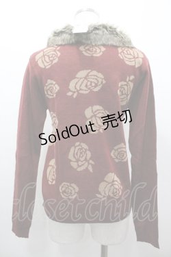 画像2: axes femme / バラ柄ファーティペット付きPO M ワイン I-26-03-02-004-AX-TO-TE-ZI