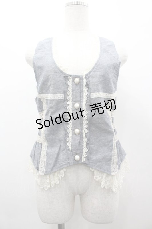 画像1: axes femme / レース配色ベスト M ブルーグレー I-26-03-02-005-AX-BL-TE-ZI (1)