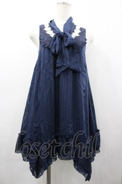 画像1: axes femme / ボウタイストライプチュニック M ネイビー I-26-03-02-050-AX-OP-SA-ZI