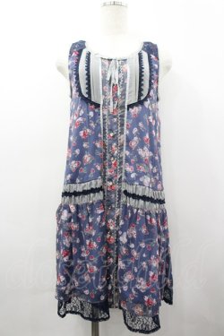 画像1: axes femme / ローズブーケプリントノースリーブチュニック  ブルー I-26-03-02-053-AX-OP-SA-ZI