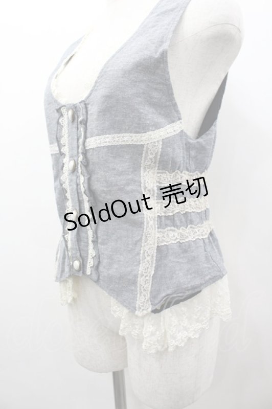 画像3: axes femme / レース配色ベスト M ブルーグレー I-26-03-02-005-AX-BL-TE-ZI (3)
