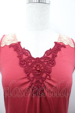 画像3: axes femme / フロントレースパールノースリーブワンピース  赤 I-26-03-02-056-AX-OP-SA-ZI