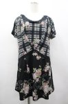 画像1: axes femme / チェック花柄タックチュニ M 黒 I-26-03-02-071-AX-TO-TE-ZI (1)