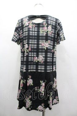 画像2: axes femme / チェック花柄タックチュニ M 黒 I-26-03-02-071-AX-TO-TE-ZI