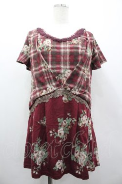 画像1: axes femme / チェック花柄タックチュニ M ワイン I-26-03-02-072-AX-TO-TE-ZI