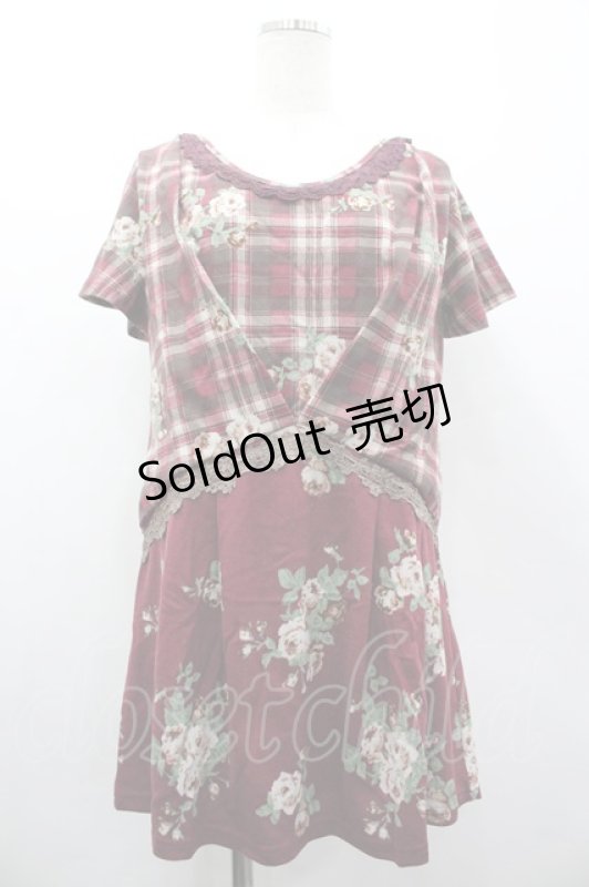 画像1: axes femme / チェック花柄タックチュニ M ワイン I-26-03-02-072-AX-TO-TE-ZI (1)