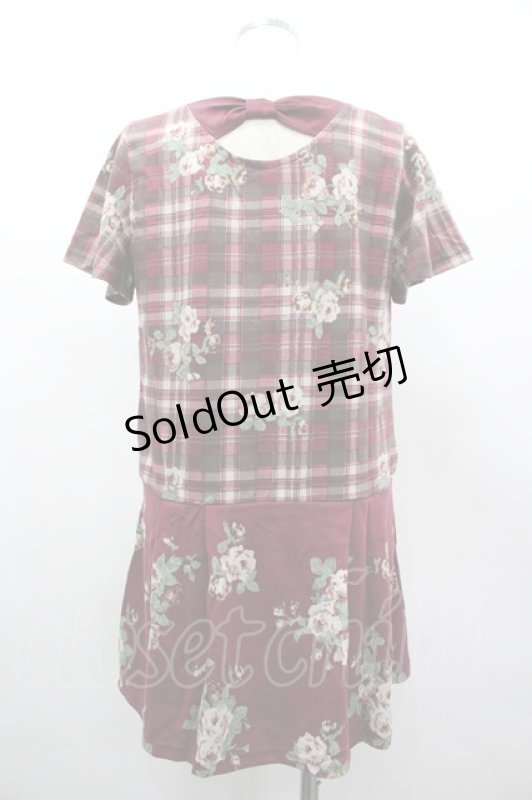 画像2: axes femme / チェック花柄タックチュニ M ワイン I-26-03-02-072-AX-TO-TE-ZI (2)