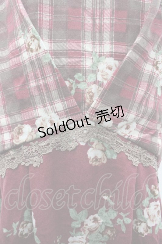 画像3: axes femme / チェック花柄タックチュニ M ワイン I-26-03-02-072-AX-TO-TE-ZI (3)