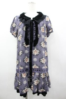 画像1: axes femme / バラ柄シフォンワンピース  パープルＸ白Ｘ黒 I-26-03-02-077-AX-OP-SA-ZI