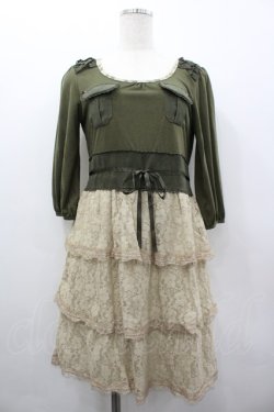画像1: axes femme / レース段々カットワンピース  カーキＸ生成り I-26-03-02-079-AX-OP-SA-ZI