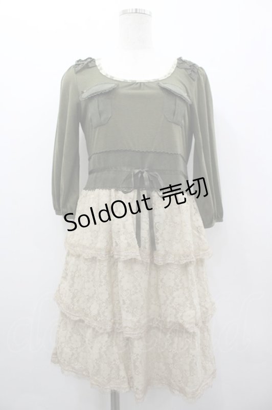 画像1: axes femme / レース段々カットワンピース  カーキＸ生成り I-26-03-02-079-AX-OP-SA-ZI (1)