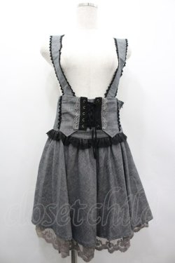 画像1: axes femme / サス付きハイウエストスカート  グレーＸ黒 I-26-03-02-088-AX-SK-SA-ZI