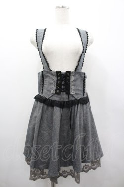 画像1: axes femme / サス付きハイウエストスカート  グレーＸ黒 I-26-03-02-089-AX-SK-SA-ZI