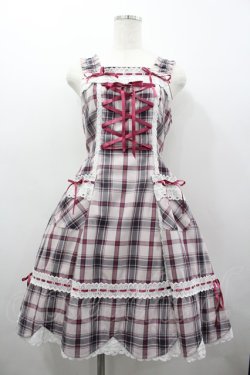 画像1: BABY,THE STARS SHINE BRIGHT / 裾スカラップタータンチェックジャンパースカート  ピンクＸチェック I-26-03-02-095-BA-OP-SA-ZI
