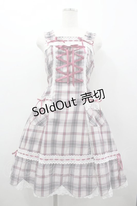 画像1: BABY,THE STARS SHINE BRIGHT / 裾スカラップタータンチェックジャンパースカート  ピンクＸチェック I-26-03-02-095-BA-OP-SA-ZI (1)