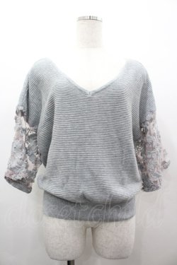 画像1: axes femme / 袖シースルー刺繍ニット M グレー I-26-03-02-011-AX-TO-TE-ZI