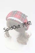 Eri Aino's collaboration / シャーロットの水曜日ベレー帽  赤チェックＸ黒 I-26-03-02-108-PU-AC-SA-ZI