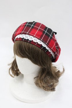 画像1: Eri Aino's collaboration / シャーロットの水曜日ベレー帽  赤チェックＸ黒 I-26-03-02-108-PU-AC-SA-ZI