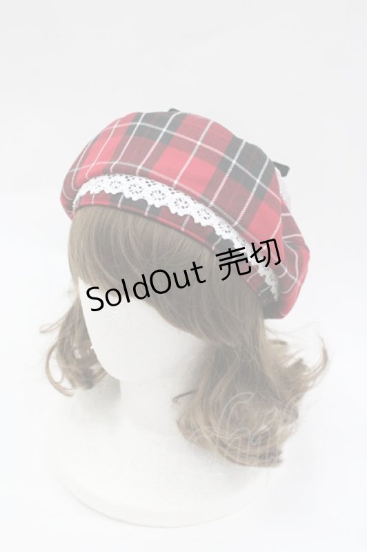 画像1: Eri Aino's collaboration / シャーロットの水曜日ベレー帽  赤チェックＸ黒 I-26-03-02-108-PU-AC-SA-ZI (1)