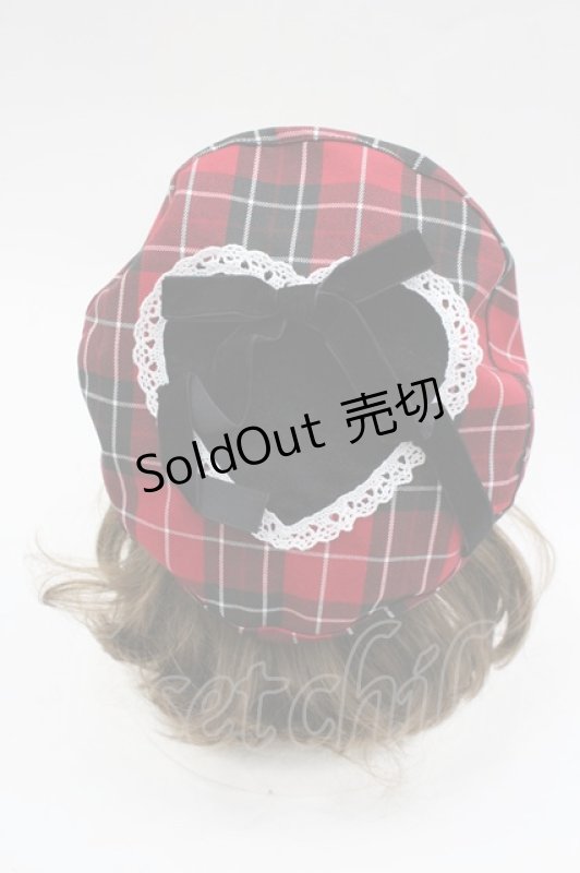 画像2: Eri Aino's collaboration / シャーロットの水曜日ベレー帽  赤チェックＸ黒 I-26-03-02-108-PU-AC-SA-ZI (2)