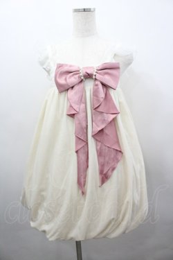 画像1: To Alice / パールリボンバルーンジャンパースカート  生成りＸピンク I-26-03-04-032-LO-OP-SA-ZI