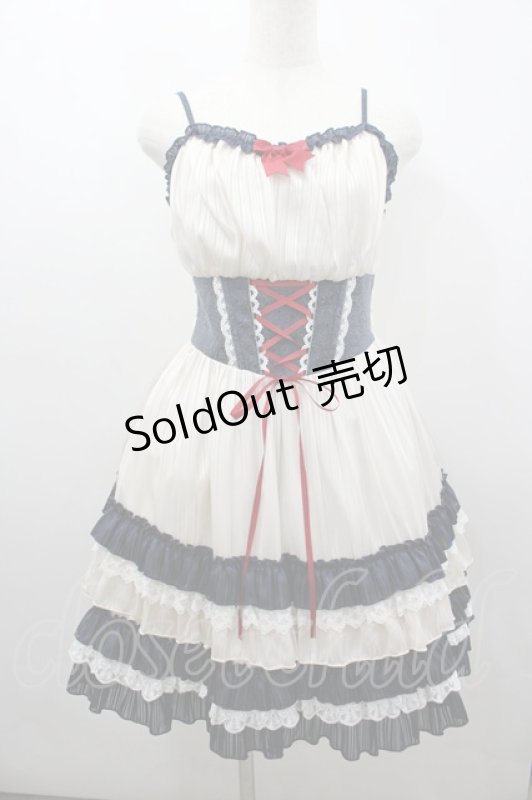 画像1: To Alice / コルセット切替ジャンパースカート  生成りＸ紺 I-26-03-04-033-LO-OP-SA-ZI (1)