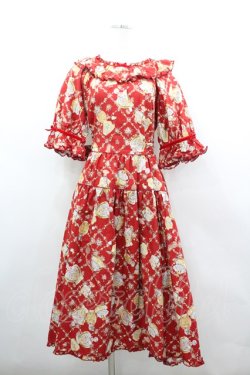 画像1: PINK HOUSE / パフュームプリントミディワンピース  ローズレッド I-26-03-04-039-LO-OP-TE-ZI