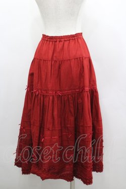 画像3: PINK HOUSE / サテンリボンいっぱいローンティアードミディスカート  赤 I-26-03-04-043-LO-SK-TE-ZI