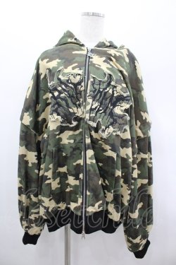 画像1: REFLEM / ファー付き総柄ジップパーカー  カーキ I-26-03-04-006-PU-TO-SA-ZI