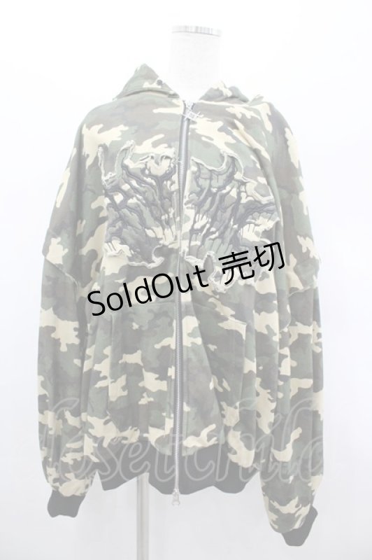 画像1: REFLEM / ファー付き総柄ジップパーカー  カーキ I-26-03-04-006-PU-TO-SA-ZI (1)