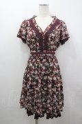 axes femme / ローズリーフ柄ティアードワンピース M ワイン I-26-03-04-054-AX-OP-TE-ZI