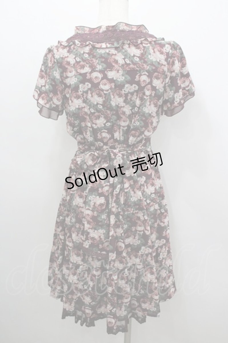 画像3: axes femme / ローズリーフ柄ティアードワンピース M ワイン I-26-03-04-054-AX-OP-TE-ZI (3)